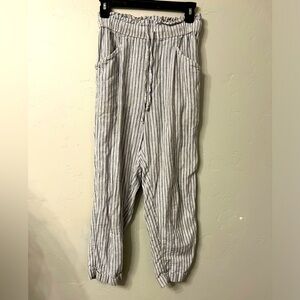 American Eagle Women’s Striped Linen and Cotton Blend High Waist Pants
